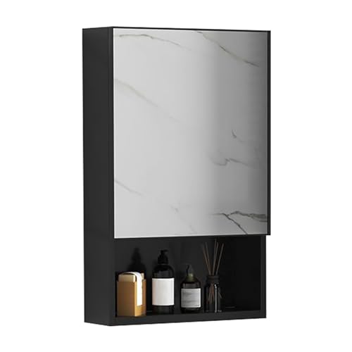 Medizinschrankspiegel zur Wandmontage, mit einzelner Tür und Ablagen, rechteckiger Badezimmerspiegel, stilvolles schwarzes Finish, Größe 40 x 65 x 11 cm, platzsparend von Generisch