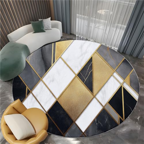 Mehrfarbig Runder Teppich Geometrisches Marmorgold Wohnzimmer Runder Teppich 80 cm rutschfest Flanell Runde Teppiche, für Flur Schlafzimmer Küche Korridor Wohnkultur Fußmatte von Generisch