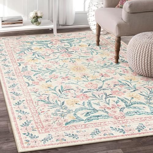 Mehrfarbiger Teppich mit Blumenmuster für Wohnzimmer und Schlafzimmer, weicher ästhetischer Teppich in Grün und Rosa, schöne Heimdekoration für Mädchen und Jugendliche, 150 x 200 cm Mehrfarbiger Teppich mit Blumenmuster für Wohnzimmer und Schlafzimmer, weicher ästhetischer Teppich in Grün und Rosa, schöne Heimdekoration für Mädchen und Jugendliche, 150 x 200 cm von Generisch