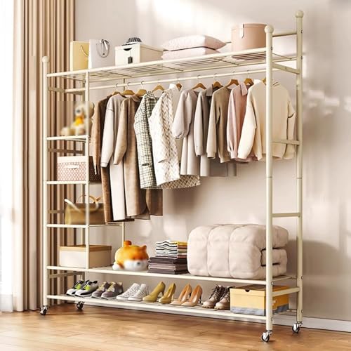 Mehrschichtige Bodengarderobe mit Regalen, stilvoll für Eingangsbereich, Schlafzimmer, Büro, schlichtes Design, Beige, 140 cm, platzsparende Aufbewahrungslösung Mehrschichtige Bodengarderobe mit Regalen, stilvoll für Eingangsbereich, Schlafzimmer, Büro, schlichtes Design, Beige, 140 cm, platzsparende Aufbewahrungslösung von Generisch