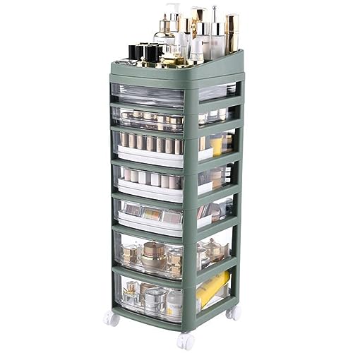 Mehrschichtiger, transparenter Kosmetikschrank mit Schubladen, freistehend, auf Rollen, schmal, hohe Einheit mit Regalen, für Wohnzimmer und Schlafzimmer, platzsparendes Design Mehrschichtiger, transparenter Kosmetikschrank mit Schubladen, freistehend, auf Rollen, schmal, hohe Einheit mit Regalen, für Wohnzimmer und Schlafzimmer, platzsparendes Design von Generisch