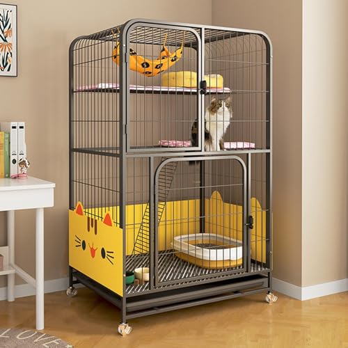 Mehrschichtiger Katzenlaufstall mit Hängematte und Leiter – geräumiges, sicheres Gehege für mehrere Katzen, erweitert mit erhöhtem Schallwand und Fußpolster von Generisch