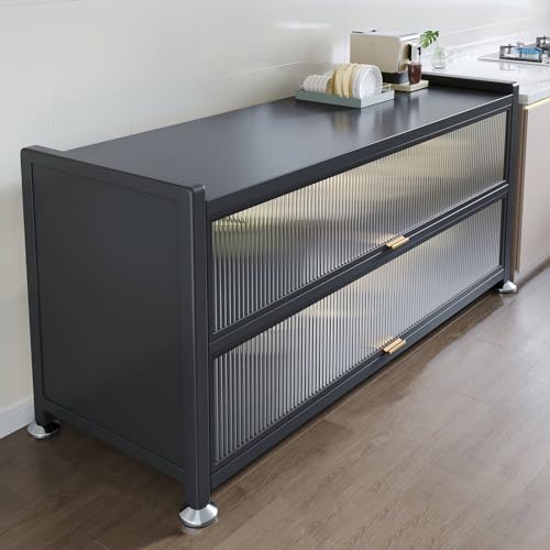 Mehrschichtiger Mikrowellen-Aufbewahrungsständer, staubdichter Küchenvorbereitungstisch mit Seitenschrank, vielseitiges, platzsparendes Essregal & Arbeitstisch (Schwarz, 80 x 36 x 85 cm) von Generisch