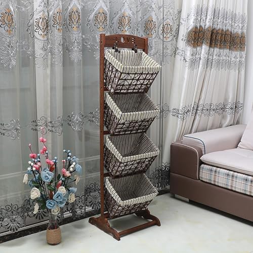 Mehrschichtiges Aufbewahrungsregal aus Holz, zusammenklappbarer Badezimmer-Organizer-Schrank mit Stoffkörben, minimalistisches bodenstehendes Design für Küche und Wohnzimmer von Generisch