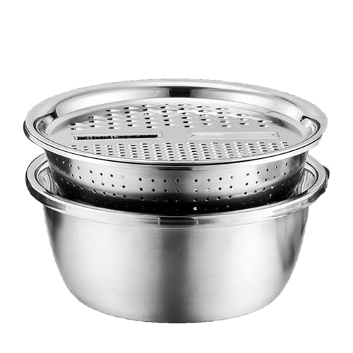 Mehrzweck-3-in-1-Edelstahl-Beckenreibe mit Aktenvernichter Slicer Abtropfgestell Kochschüssel Funktionen und 4 verschiedenen Gittern für die Küche von Generisch