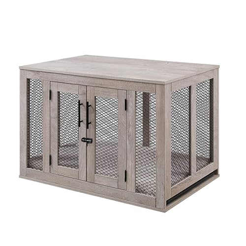 Mehrzweck-Hundebox aus Holz mit Tablett – Tragkraft oben 72,6 kg, gute Belüftung, ideal als Möbel oder Nachttisch für kleine bis mittelgroße Hunde von Generisch