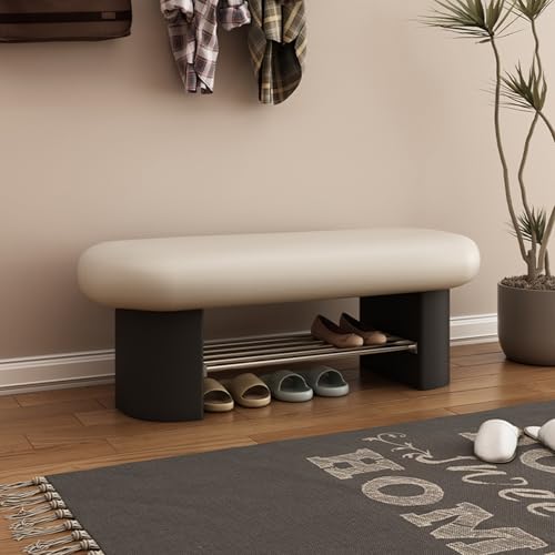 Mehrzweck-Schuhbank mit Kunstleder-Sitz, stilvolles Aufbewahrungsregal für Flur, Schlammzimmer, Schlafzimmer, modernes Design in Weiß und Schwarz, 70 cm Mehrzweck-Schuhbank mit Kunstleder-Sitz, stilvolles Aufbewahrungsregal für Flur, Schlammzimmer, Schlafzimmer, modernes Design in Weiß und Schwarz, 70 cm von Generisch