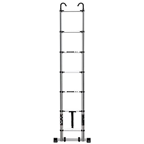 Mehrzweck-Teleskopleiter, ausziehbare Aluminiumleiter mit abnehmbarem Haken, Stabilisatorstange und Rädern, ideal für Heimwerker und den professionellen Gebrauch von Generisch