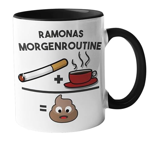 Meinlieblingsstueck24 Kaffeetasse, Becher, Tasse, Morgenroutine - Wunschname, personalisiert, schwarzweiß von Generisch