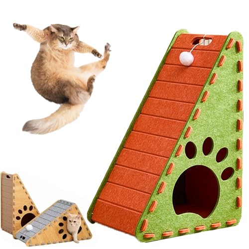 Mellowkin Cat Scratcher, 2025 New Vertical Felt Cat Scratcher, Durable Felt Cat Scratching Post and Bed, Comfortable Resting Spot for Kittens and Small Pets (Orange Triangle) von Generisch