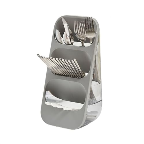 Messerhalter aus Edelstahl, vertikaler Utensilien-Organizer, 3 Größen, Besteck-Abtropfgestell, Spülbecken-Behälter für Messer, Gabeln und Essstäbchen (grau) von Generisch