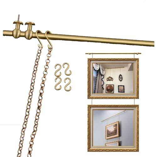 Messing-Bilderrahmen-Aufhängesystem – Galerieschienen-Set mit Metallstangenkettenhaken und Aufhängestange für Wandfoto-Display – ideal für Heimdekoration und Kunstausstellungen von Generisch