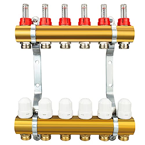 Messing Heizkreisverteiler 2-12 fach Fußbodenheizung Verteiler Heizkreise (6 Heizkreise) von Generisch