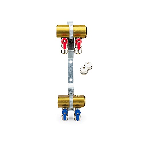 Messing Heizkreisverteiler 2 Heizkreise Set mit 4 x PEX Kugelhahn mit Klemmring 16mm x 1/2" AG & 2 x Entlüfter & 2 x Blindstopfen 1 Zoll | Systemverteiler Zentralheizung 2-12 Fach Verteiler Heizung von Generisch