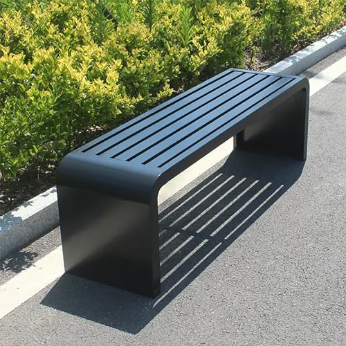 Metall-Bank für den Außenbereich, wetterbeständiges Latten-Design, keine Rückenlehne, Gartensitz, Terrassenmöbel für Hof und Deck, perfekt für Entspannung und Unterhaltung von Generisch