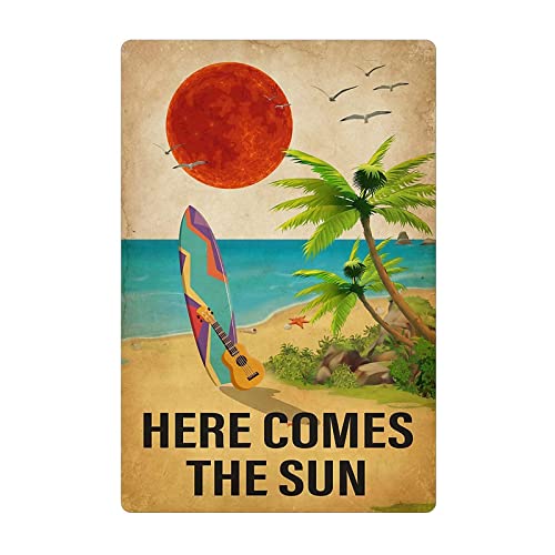 Metall-Blechschild "Beach Surfboard", kleine Gitarre, Here Comes The Sun, Retro, Vintage-Schild für Zuhause, Kaffee, Wanddekoration, 30,5 x 20,3 cm Metall-Blechschild "Beach Surfboard", kleine Gitarre, Here Comes The Sun, Retro, Vintage-Schild für Zuhause, Kaffee, Wanddekoration, 30,5 x 20,3 cm von Generisch