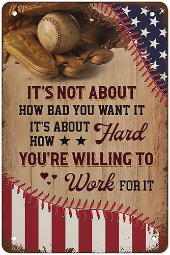Metall-Blechschild mit Aufschrift "It's Not About How Bad You Want It It's About How Hard You'Re Willing To Work For It", Vintage-Schild, Baseball-Zitat, Poster, Baseballspieler, Geschenk, Männerhöhle von Generisch