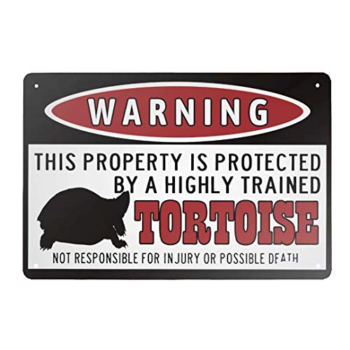 Metall-Blechschild mit Aufschrift "Warning This Property is Protected by A Highly Trained Tortoise", Vintage-Retro-Schild, Poster, Bar-Stil, Wandkunst, 20 x 30 cm von Generisch