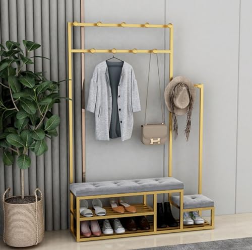 Metall Garderobenleiste mit Schuhbank & Haken Multifunktionale Eingangsbank Einfache Montage Stilvolle Aufbewahrungslösung für Wohnzimmer & Flur 80/100 * 30 * 175 cm von Generisch