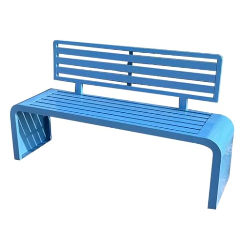 Metall-Gartenbank mit Rückenlehne, gebogener Rand, einfach zu sichern, glatte Oberfläche, Outdoor-Terrassenmöbel für Hof, Rasen, Veranda (Blau, 120 cm) von Generisch