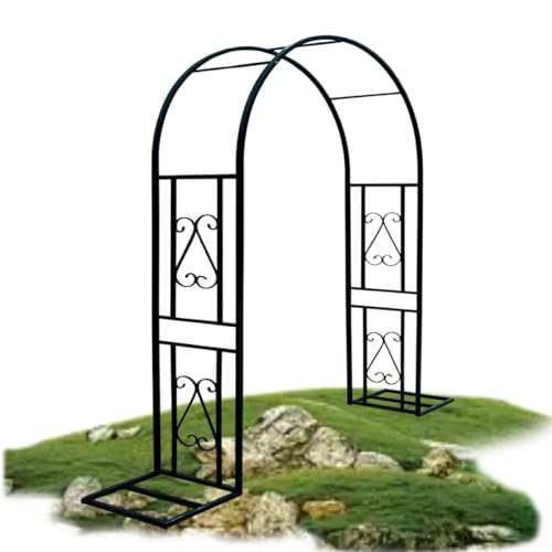 Metall Rosenbogen Pergola freistehend Gartenbogen Rankgitter für Kletterpflanzen,schwarze Rosenhilfe Rankhilfe mit Sockel,Torbogen für Gartendekoration Rasen,B 3.4m,H 2,3m,T 4,0m(schwarz,H230 x W220cm von Generisch