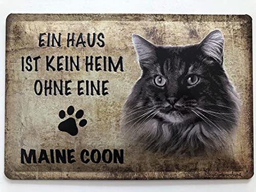 Metall Schild 20x30cm Ein Haus ist kein Heim ohne eine Maine Coon Katze Blechschild von Generisch