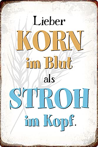Metall Schild 20x30cm Lieber Korn im Blut als Stroh im Kopf Spruch Sprüche Blechschild von Generisch