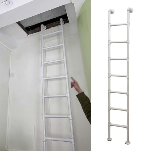 Metall Wandmontierte Fluchtleiter 100-180 cm Verstellbare Kellerfenster Ausgang Treppe mit Schrauben Rohr Dachbodenleiter Loft Bett Sicherheitsstufe Weiß (99.1 cm) von Generisch