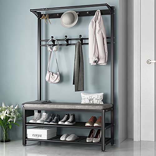 Metallgarderobe mit Schuhaufbewahrung, industrieller Flurbaum mit Bank, robuster Garderobenständer mit Haken, einfach zu montieren, für Eingangsbereich, Flur, Wohnzimmer, Schlafzimmer, 80/100 x 33 x von Generisch