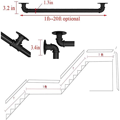 Metallrohr-Treppenhandlauf, Eisen-Wasserrohr-Design, Industrierohr-Wandhandlauf, Innen- und Außendeck-Handlauf, einfache Installation, 18 Fuß von Generisch