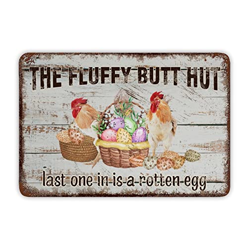 Metallschild mit Bauernhof-Hahn und Henne mit bunten Hühnereiern, antikes Garten-Poster, Bauernhof-Tier-Dekor-Schild, Wanddekoration für Bauernhaus, Zuhause, Küche, Badezimmer, Bar, 30,5 x 20,3 cm von Generisch