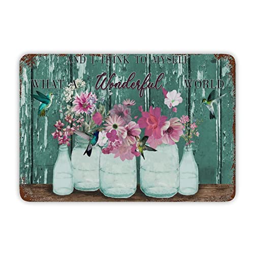 Metallschild mit Gänseblümchen und Kolibri, Aufschrift "What A Wonderful World", Rost-Metallschild, Einweihungsgeschenk, Wand- und Türschild für Regal, halbes Bad, Männerhöhle, Terrasse, fertig zum Metallschild mit Gänseblümchen und Kolibri, Aufschrift "What A Wonderful World", Rost-Metallschild, Einweihungsgeschenk, Wand- und Türschild für Regal, halbes Bad, Männerhöhle, Terrasse, fertig zum von Generisch