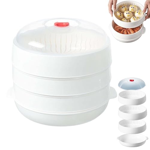 Microwave Oven Steamer with Lid and Tray, Upgraded Multifunctional Microwave Heating and Thermal Insulation Steamer Utensils, for Cooking Dumplings, Vegetable, Bread (three-layer white) von Generisch