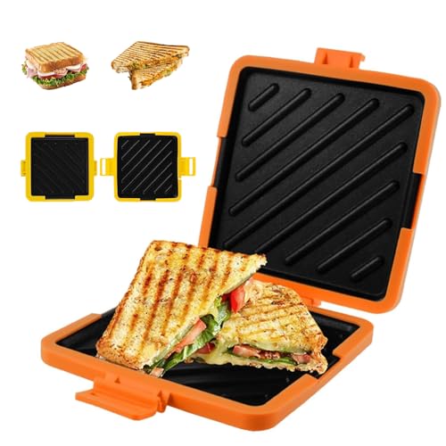 Microwave Toastie Sandwich Maker, 3-in-1 Grilled Cheese & Panini Press, Dishwasher Safe, for Breakfast, for Microwave Easy to Clean and Store (Orange) von Generisch