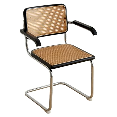 Mid-Century Akzentstuhl mit Rückenlehne aus natürlichem Rohr, rostfreier Chromrahmen, gepolsterter Rattan-Esszimmerstuhl für Wohnzimmer, Schlafzimmer, Esszimmer und Terrasse von Generisch