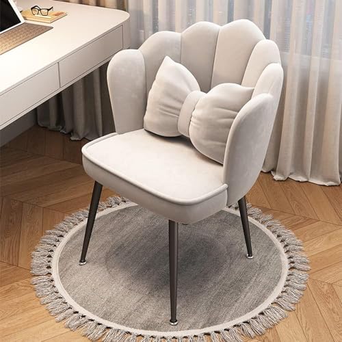 Mid Century Bürostuhl aus Samt mit Rückenlehne und weich gepolstertem Polster, stilvoller Ankleidehocker für Damen- und Mädchenschlafzimmer (Beige schwarze Beine) von Generisch