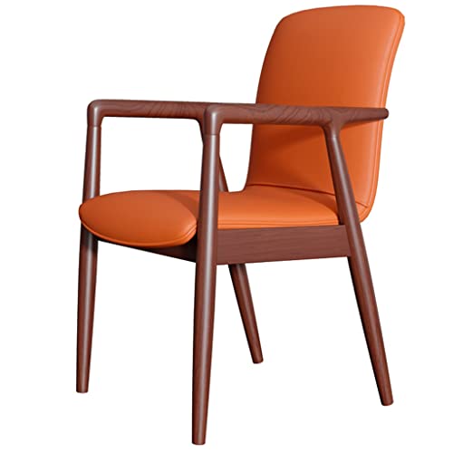 Mid Century Esszimmerstühle 2er Set Sessel mit Kunstledersitzen, Gummibaumholz, Polsterstühle für Küche, Schlafzimmer und Café, Orange von Generisch