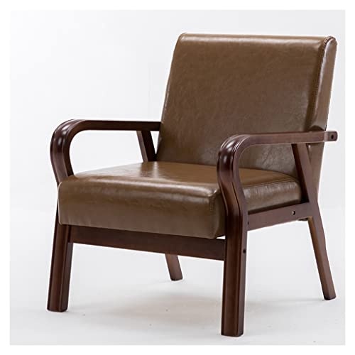Mid Century Leder-Stuhl mit gepolstertem Retro-Design, bequemer Einzellesesessel für Schlafzimmer oder Wohnzimmer, stilvoller Loungesessel mit Armlehnen und Rückenlehne (Braun) von Generisch