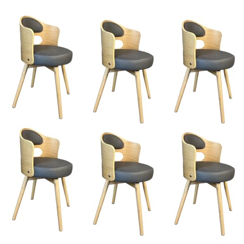 Mid Century Modern 360° Drehstuhl Esszimmerstuhl Set - 6 gepolsterte Kunstleder Küchenstühle mit Armlehnen & Vintage Massivholzbeinen, leicht zu reinigen, stilvolles graues Design für 1-6 Personen von Generisch