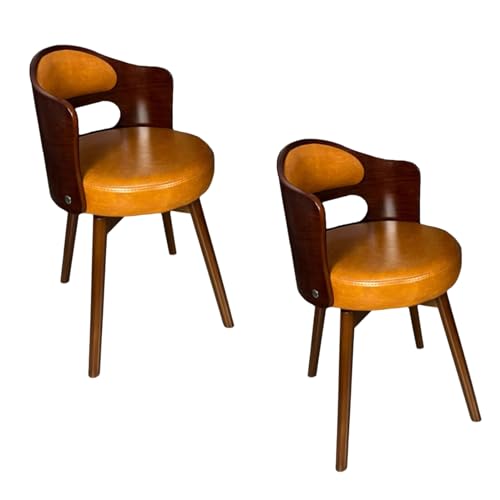 Mid Century Moderne Drehstühle Esszimmerstühle 2er Set Gepolsterter Küchenstuhl mit Armlehnen Kunstleder Kissen Vintage Massivholz Beine Gelb von Generisch