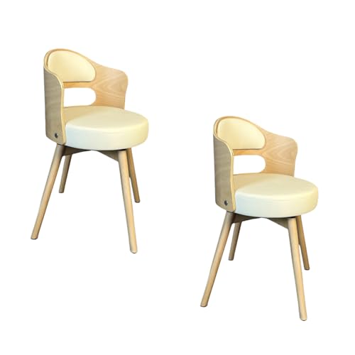 Mid Century Moderne Drehstühle Esszimmerstühle 2er Set mit Armlehnen Gepolstert Kunstleder Kissen Vintage Massivholz Beine Beige Mid Century Moderne Drehstühle Esszimmerstühle 2er Set mit Armlehnen Gepolstert Kunstleder Kissen Vintage Massivholz Beine Beige von Generisch