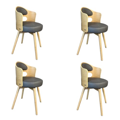 Mid Century Moderne Drehstühle Esszimmerstühle 4er Set Gepolstert mit Kunstleder Kissen Vintage Massivholz Bein Grau Esszimmerstühle mit Armlehnen für Küche Leicht zu reinigen von Generisch
