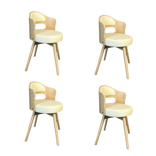 Mid Century Moderne Drehstühle Esszimmerstühle 4er Set Gepolstert mit Kunstleder Vintage Massivholz Beine Bequeme Sitzgelegenheit für Esszimmer von Generisch