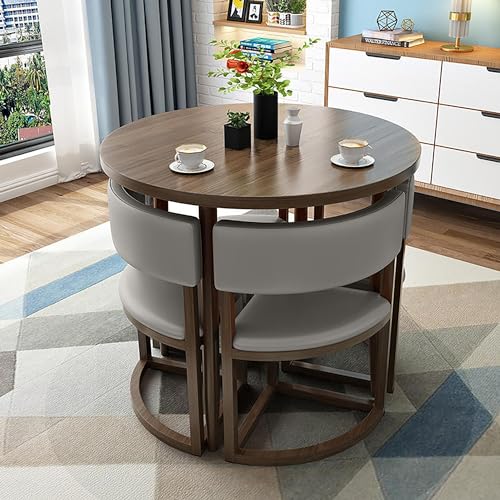 Mid Century Moderne Esszimmerstühle, Set mit 2/4/6 PU-Leder und Massivholzkissen, stilvolle Esszimmerstühle, Küche, Wohnzimmer, Schlafzimmer, Arbeitszimmer, Möbel (Dunkelwalnuss + Dunkelgrau) von Generisch