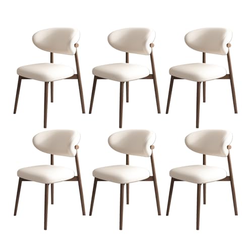 Mid Century Moderne Esszimmerstühle 2/4/6er Set - Gepolsterte gebogene Rückenlehne mit Holzbeinen - Stilvolle Esszimmermöbel für Küche & Wohnzimmer (Dunkles Walnuss + Weiß, 6) von Generisch