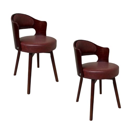 Mid Century Moderne Esszimmerstühle 2er Set Gepolstert 360° Drehbar Küchenstühle mit Armlehnen Kunstleder Kissen Vintage Massivholz Bein Pflegeleicht Braun von Generisch