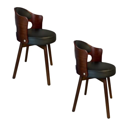 Mid Century Moderne Esszimmerstühle 2er Set Gepolsterter Drehstuhl Küchenstuhl mit Armlehnen Kunstleder Kissen Vintage Massivholz Beine Pflegeleicht Schwarz Mid Century Moderne Esszimmerstühle 2er Set Gepolsterter Drehstuhl Küchenstuhl mit Armlehnen Kunstleder Kissen Vintage Massivholz Beine Pflegeleicht Schwarz von Generisch
