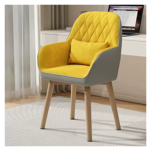 Mid Century Moderne Esszimmerstühle 2er Set Gepolsterter Drehstuhl Schreibtischstuhl mit Armlehnen Ergonomischer Bürostuhl Holzbeine Leinenstoff Gelb von Generisch