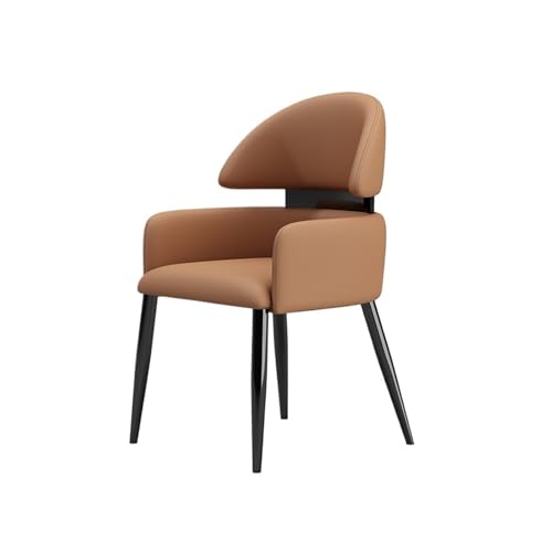 Mid-Century Moderne Esszimmerstühle 2er Set Kunstleder Küchenstühle mit Armlehnen & schwarzen Metallbeinen, stilvolle Esszimmer- & Schlafzimmermöbel (Orange) von Generisch