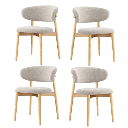 Mid Century Moderne Esszimmerstühle 4er Set, Massivholz mit Leinenkissen und gebogener Rückenlehne, Polsterstühle Küchenstühle für Esszimmer und Wohnzimmer von Generisch